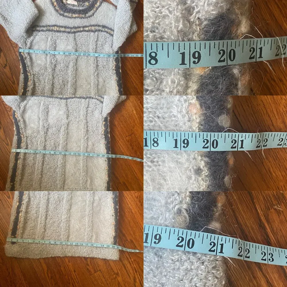 Vintage 70s 80s Handmade Mohair Wool Blend Sweater Fuzzy Knit Tunic Gray Long